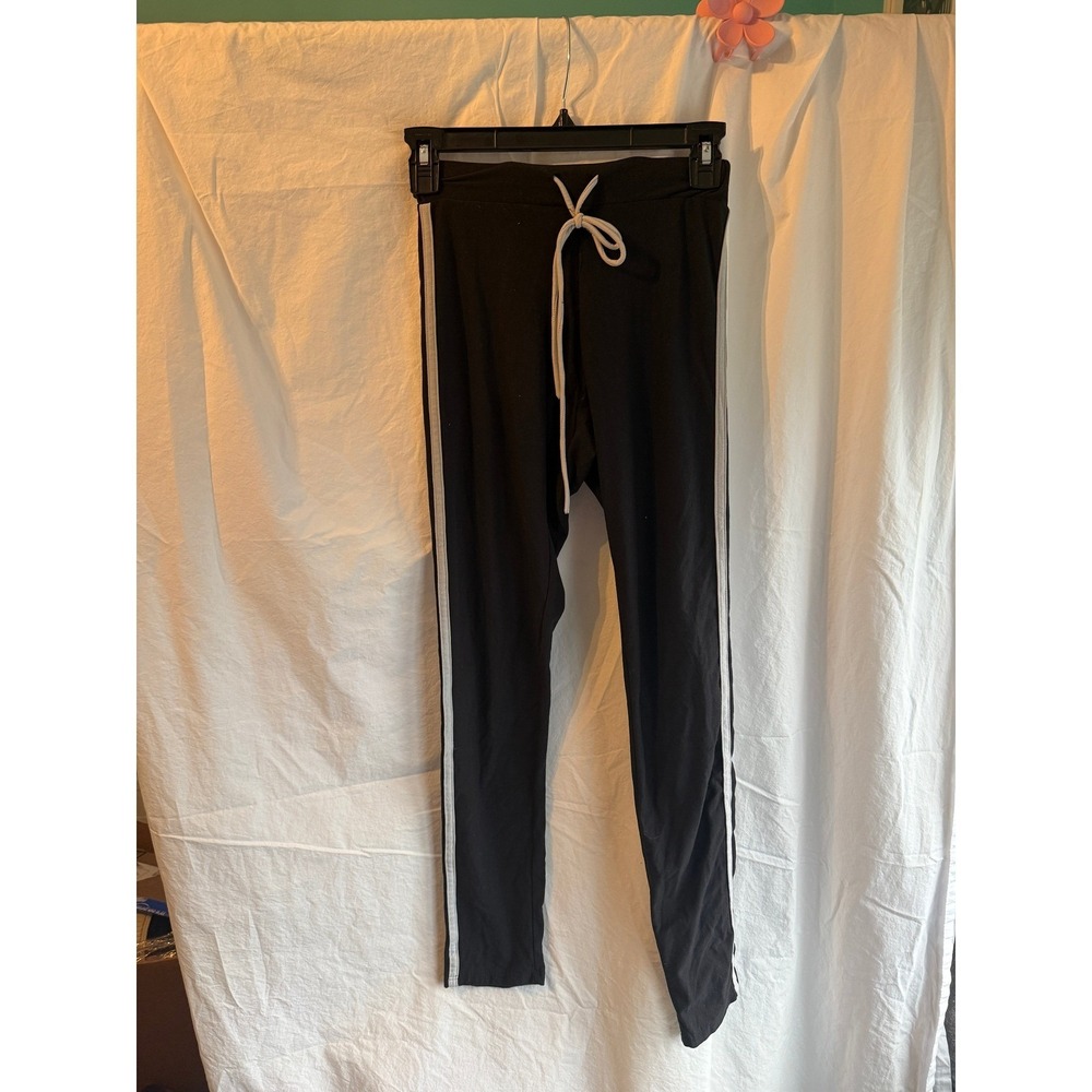 Fashion Nova Womens Black White Side Stripe Leggings Drawstring High Waist Slim